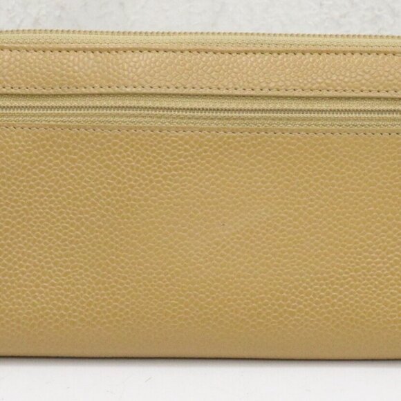 Chanel CC Logo Timeless Caviar Beige Leather Around Zip Around Wallet - Picture 3 of 15